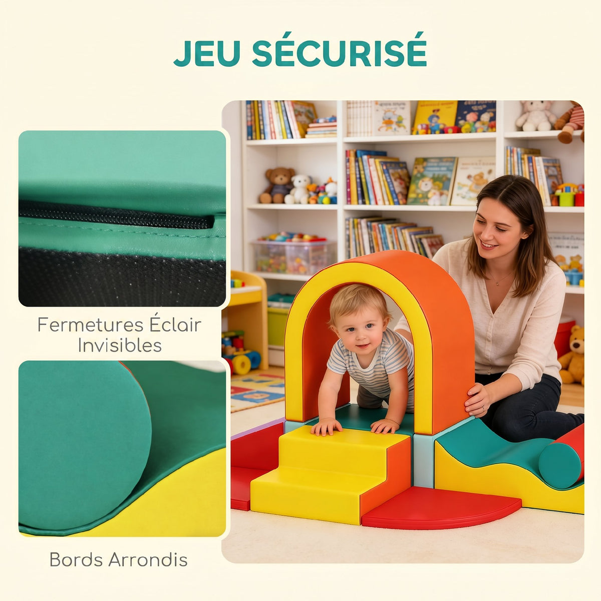 Parcours motricité bébé 10PCS, module motricité bébé en mousse EPE avec housse en revêtement PU, multicolore