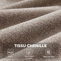 Fauteuil Salon, Fauteuil d'Appoint Rembourré en Chenille avec Dossier Courbé et Accoudoirs, Pieds en Métal, Marron Clair
