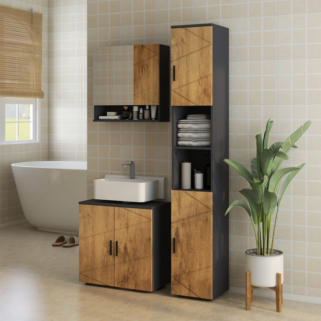 Armoire murale miroir de salle de bain placard de rangement 2 portes 55 x 17 x 55 cm naturel gris foncé-8