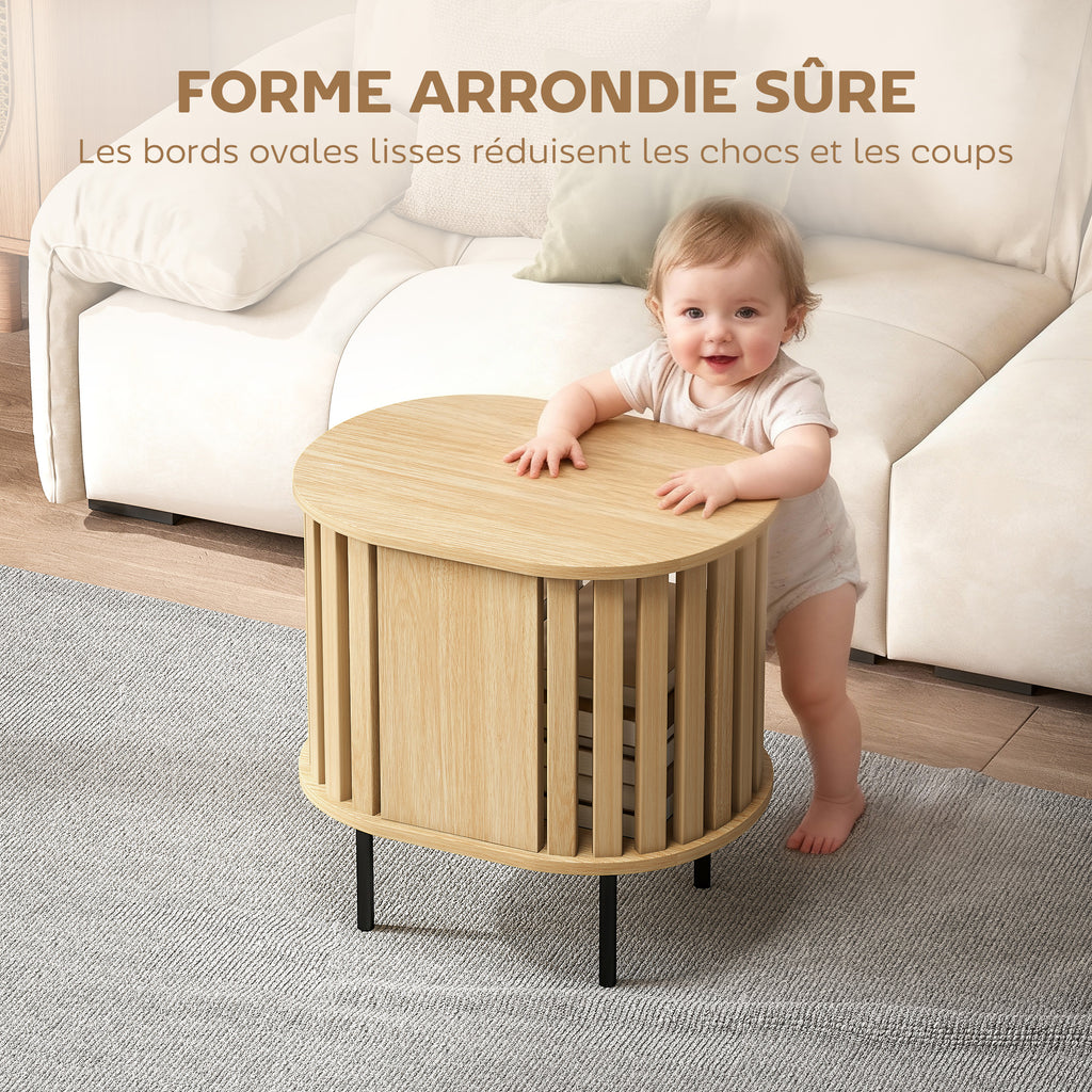 Ovális Éjjeliszekrény Nyitott Polccal – Skandináv Design, 55 kg Teherbírás