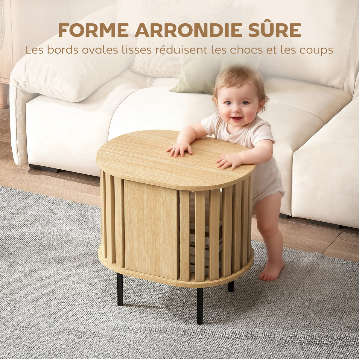 Ovális Éjjeliszekrény Nyitott Polccal – Skandináv Design, 55 kg Teherbírás