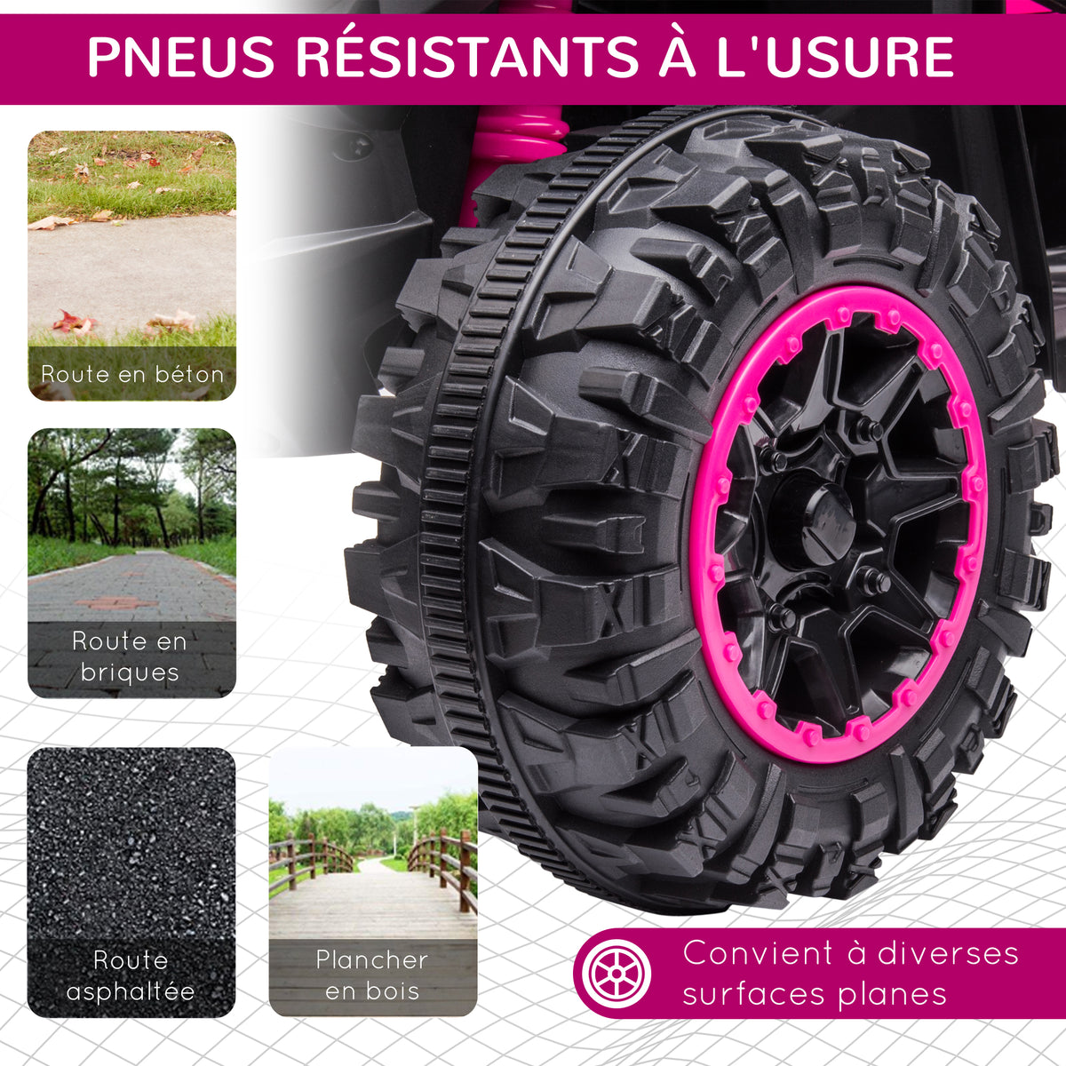 Quad buggy électrique enfant 12 V 6 Km/h max. effets lumineux selle pour enfant 3-5 ans métal PP noir rose