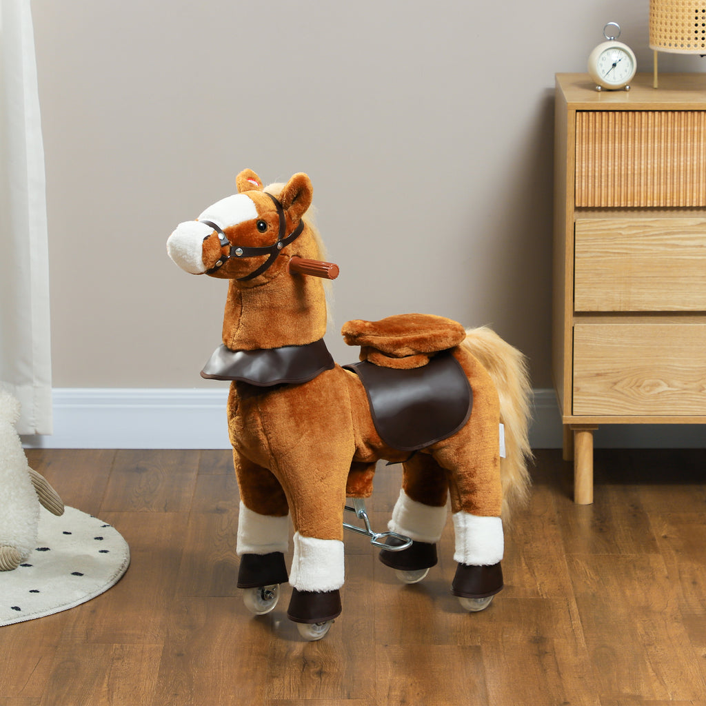 Cheval à monter pour enfant cheval à roulettes selle surélevée pour enfants 3-5 ans charge 60 kg 70 x 28 x 70 cm marron