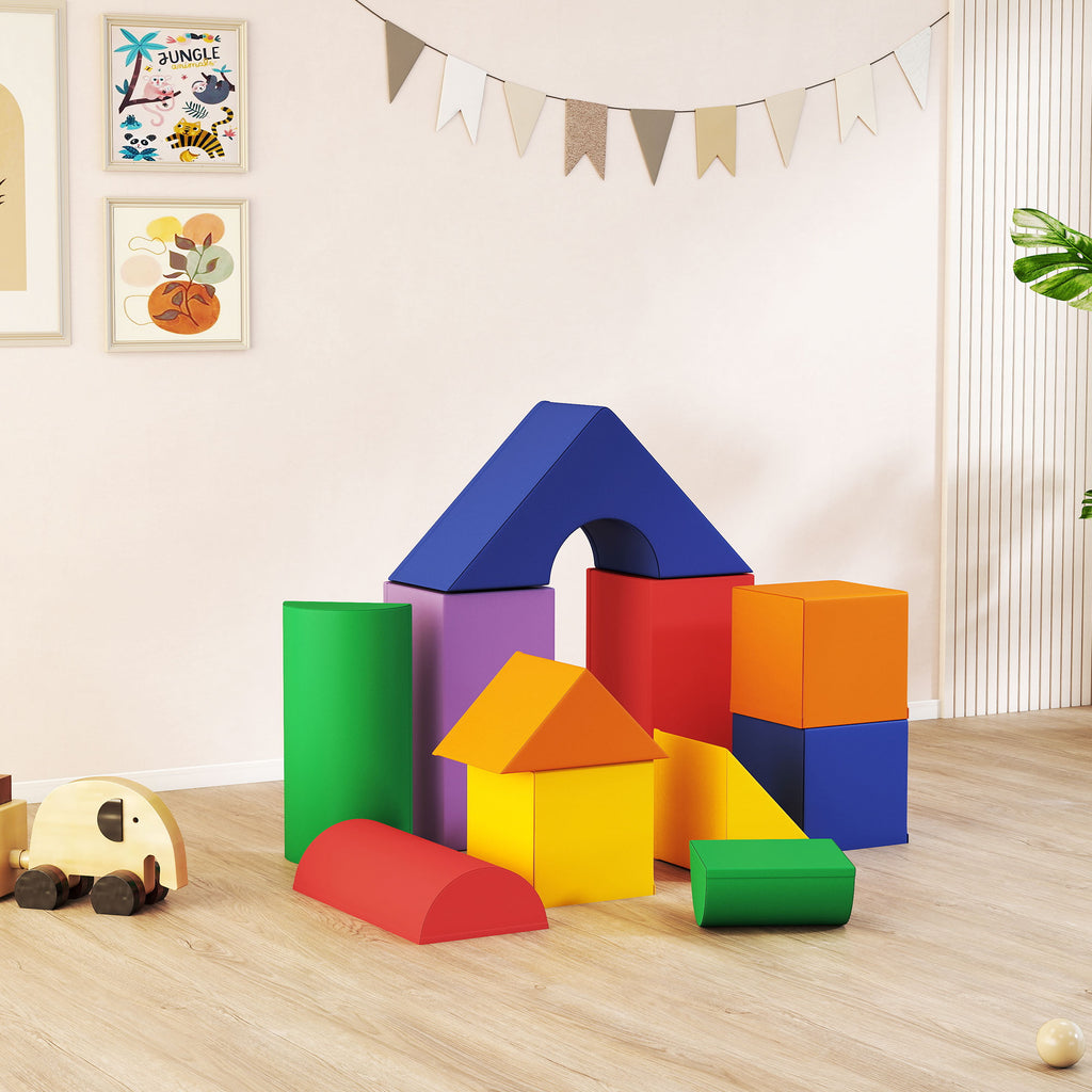 Parcours motricité bébé 11PCS, module motricité bébé en mousse EPE avec housse en revêtement synthétique, blocs mousse de construction, jouets éducatifs pour enfants de 1-3 ans, multicolore