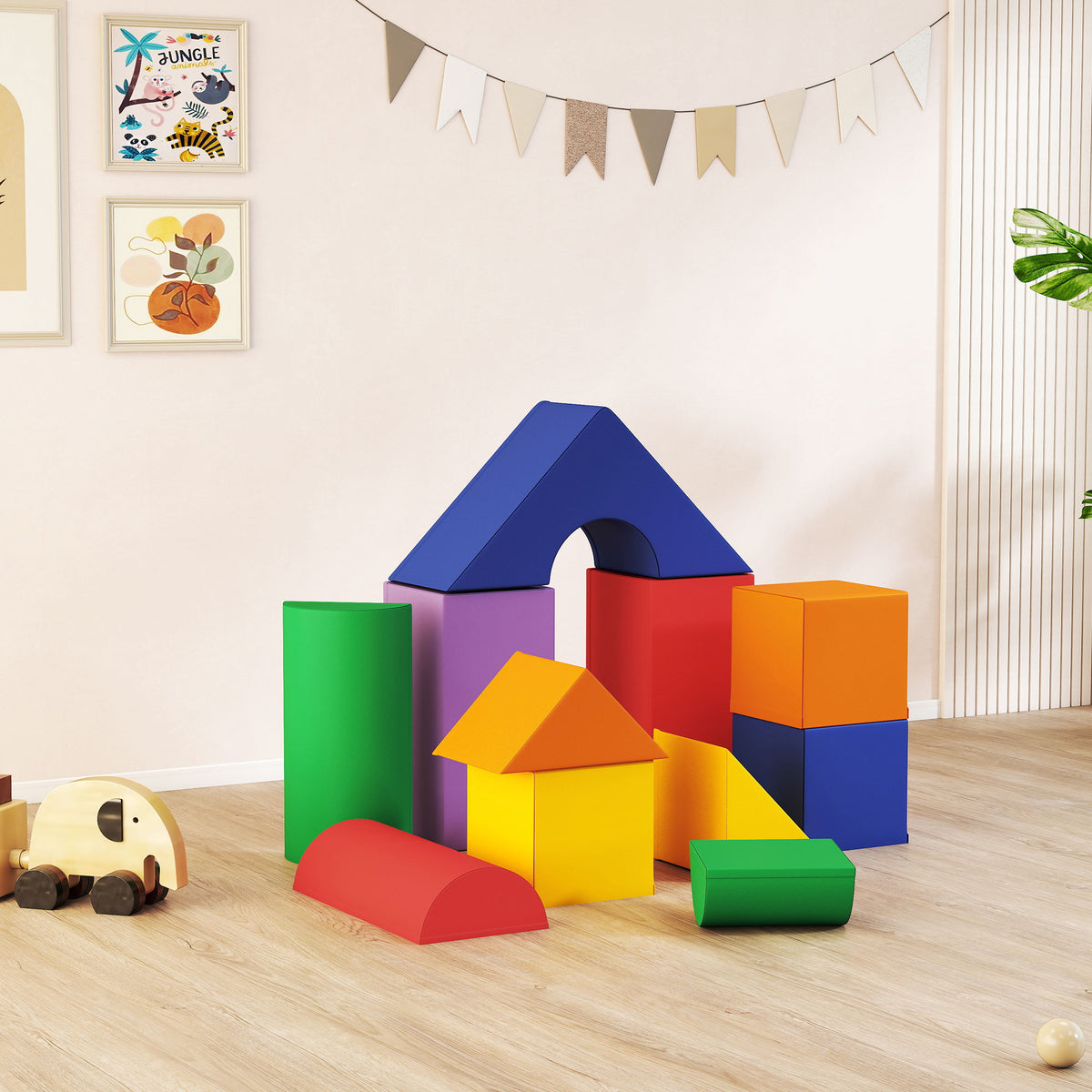 Parcours motricité bébé 11PCS, module motricité bébé en mousse EPE avec housse en revêtement synthétique, blocs mousse de construction, jouets éducatifs pour enfants de 1-3 ans, multicolore