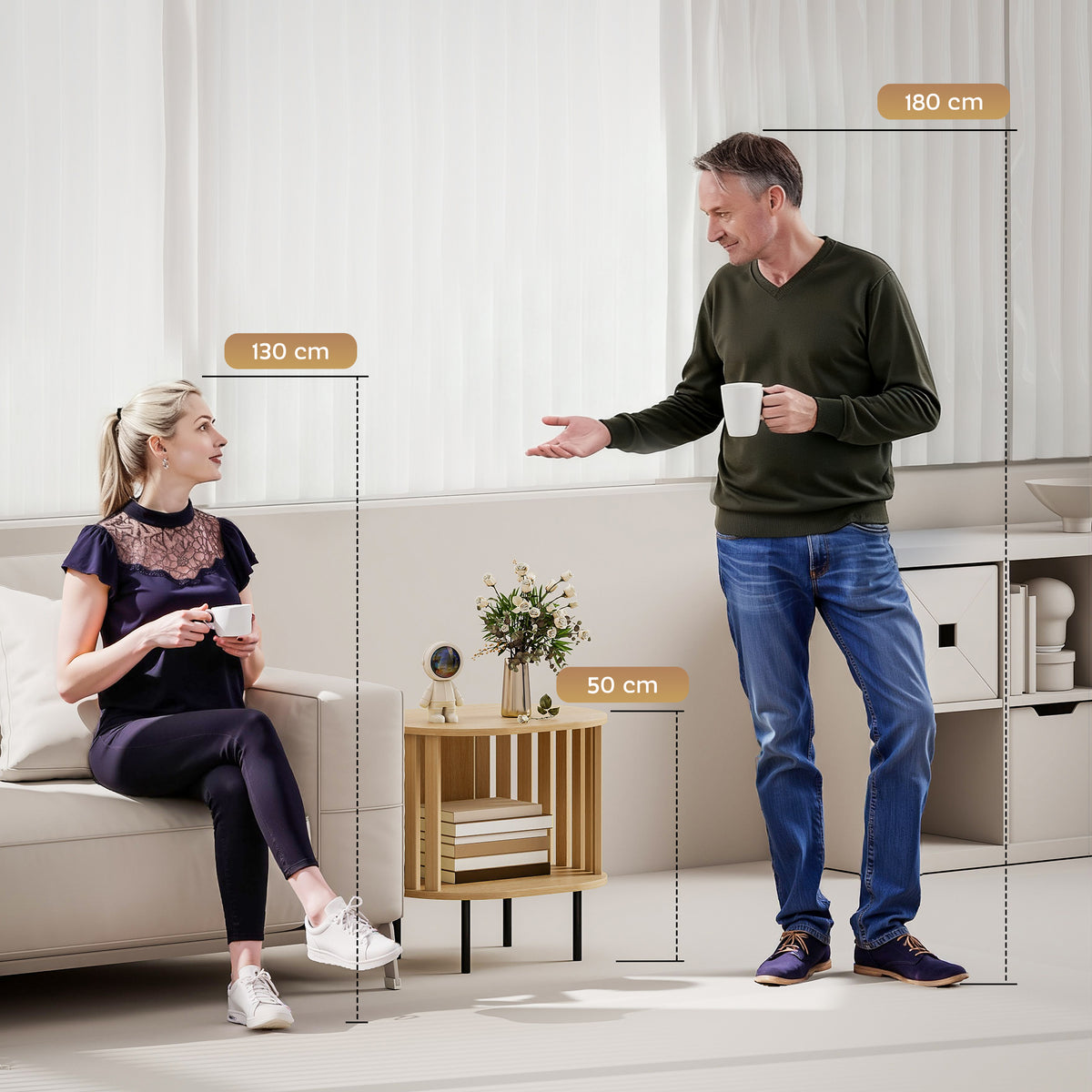 Ovális Éjjeliszekrény Nyitott Polccal – Skandináv Design, 55 kg Teherbírás