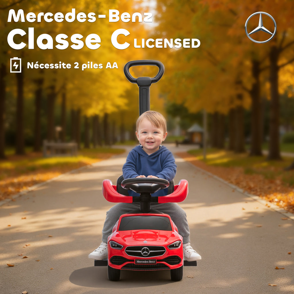 Porteur enfants Mercedes-Benz sous licence, porteur voiture à pousser avec poignée amovible, 91 x 40 x 83 cm, rouge