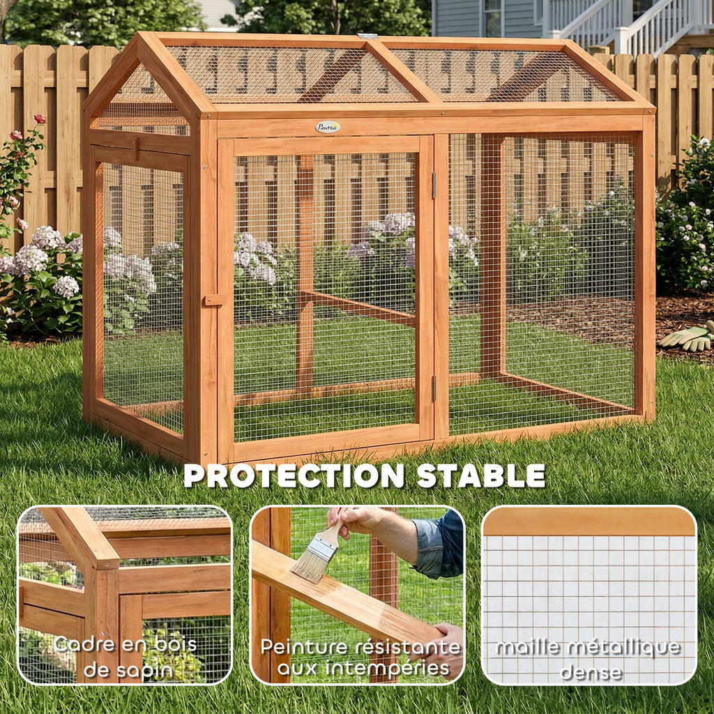 Enclos Poulailler en Bois avec Perchoir et Doubles Portes, Poulailler modulable pour jardin 104 x 70,5 x 84 cm, Orange-3