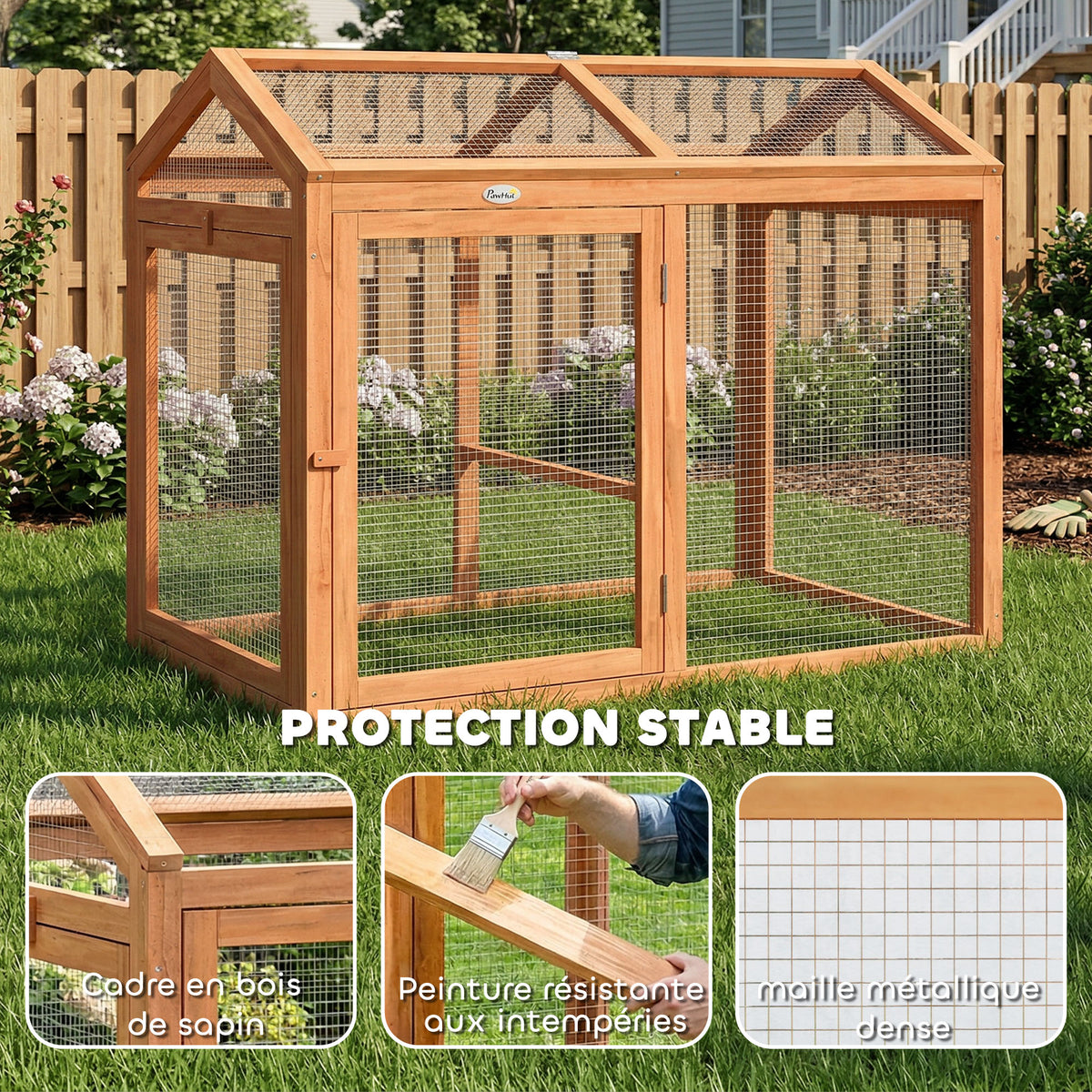Enclos Poulailler en Bois avec Perchoir et Doubles Portes, Poulailler modulable pour jardin 104 x 70,5 x 84 cm, Orange-3