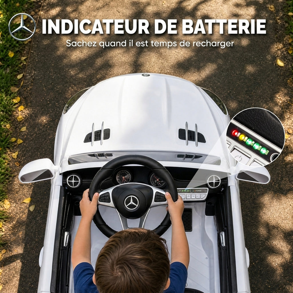 Voiture Électrique Enfants 12V Mercedes-Benz SL500, 3-5 km/h, 2 Moteurs, Télécommande 2,4G, pour 3-5 Ans, Blanc