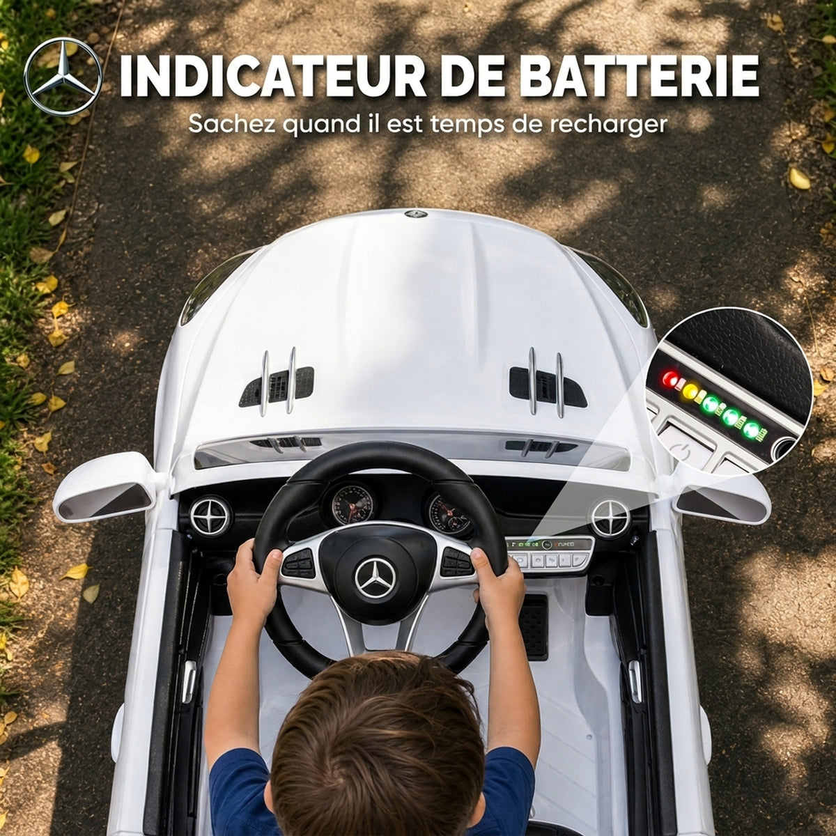 Voiture Électrique Enfants 12V Mercedes-Benz SL500, 3-5 km/h, 2 Moteurs, Télécommande 2,4G, pour 3-5 Ans, Blanc