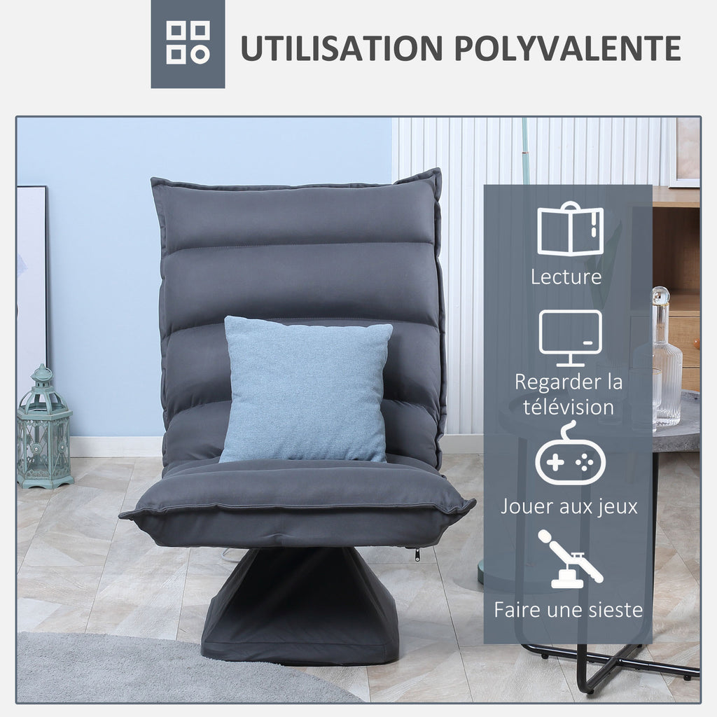 Fauteuil de sol paresseux pivotant 360° avec dossier inclinable design capitonné 62 x 62 x 95 cm gris foncé-6