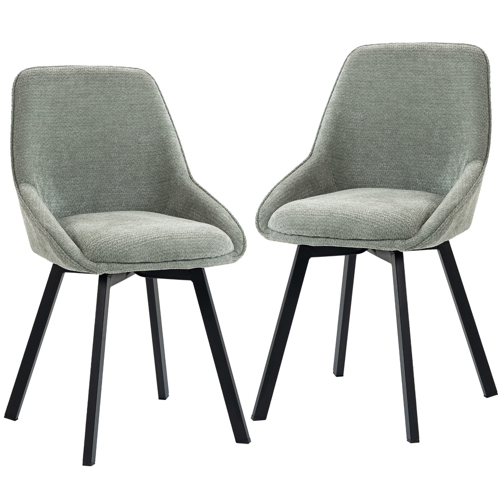 Lot de 2 Chaises de Salle à Manger Pivotantes à 360°, Chaises Cuisine Rembourrée en Chenille, Dossier Incurvé, Vert-0