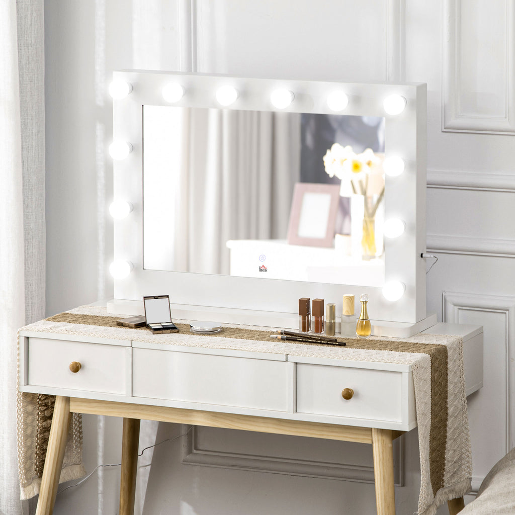 Miroir maquillage Hollywood lumineux 12 LED tactile - luminosité réglable, fonction mémoire - métal MDF blanc verre-5