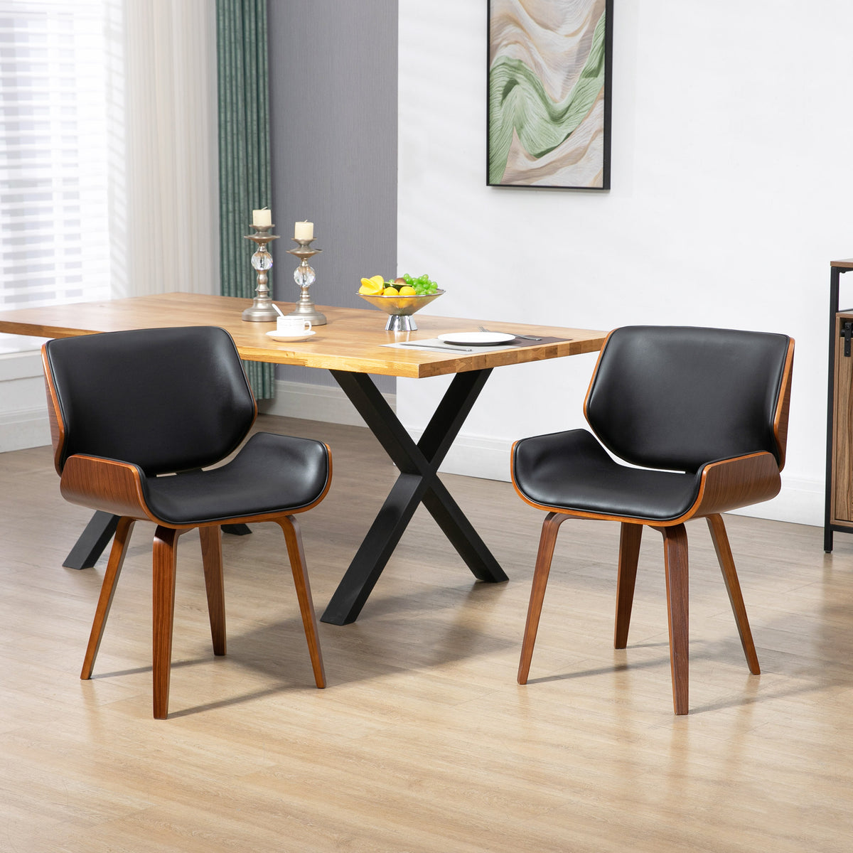 Lot de 2 chaises de salle à manger style vintage assise revêtement synthétique 53l x 54P x 81H cm noir marron-1