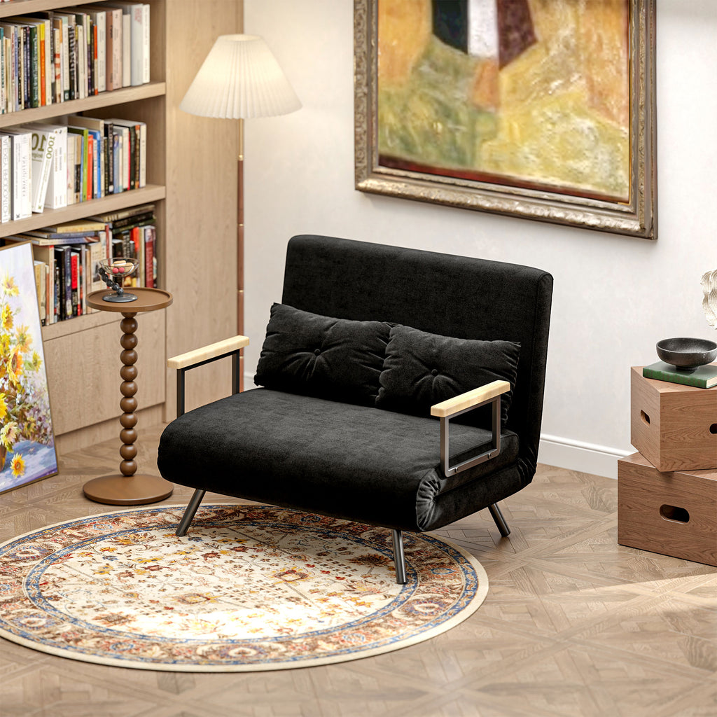 Canapé convertible 2 places 4 en 1, canapé-lit avec dossier réglable sur 5 niveaux, 2 coussins, 102 x 73 x 81 cm, noir-7