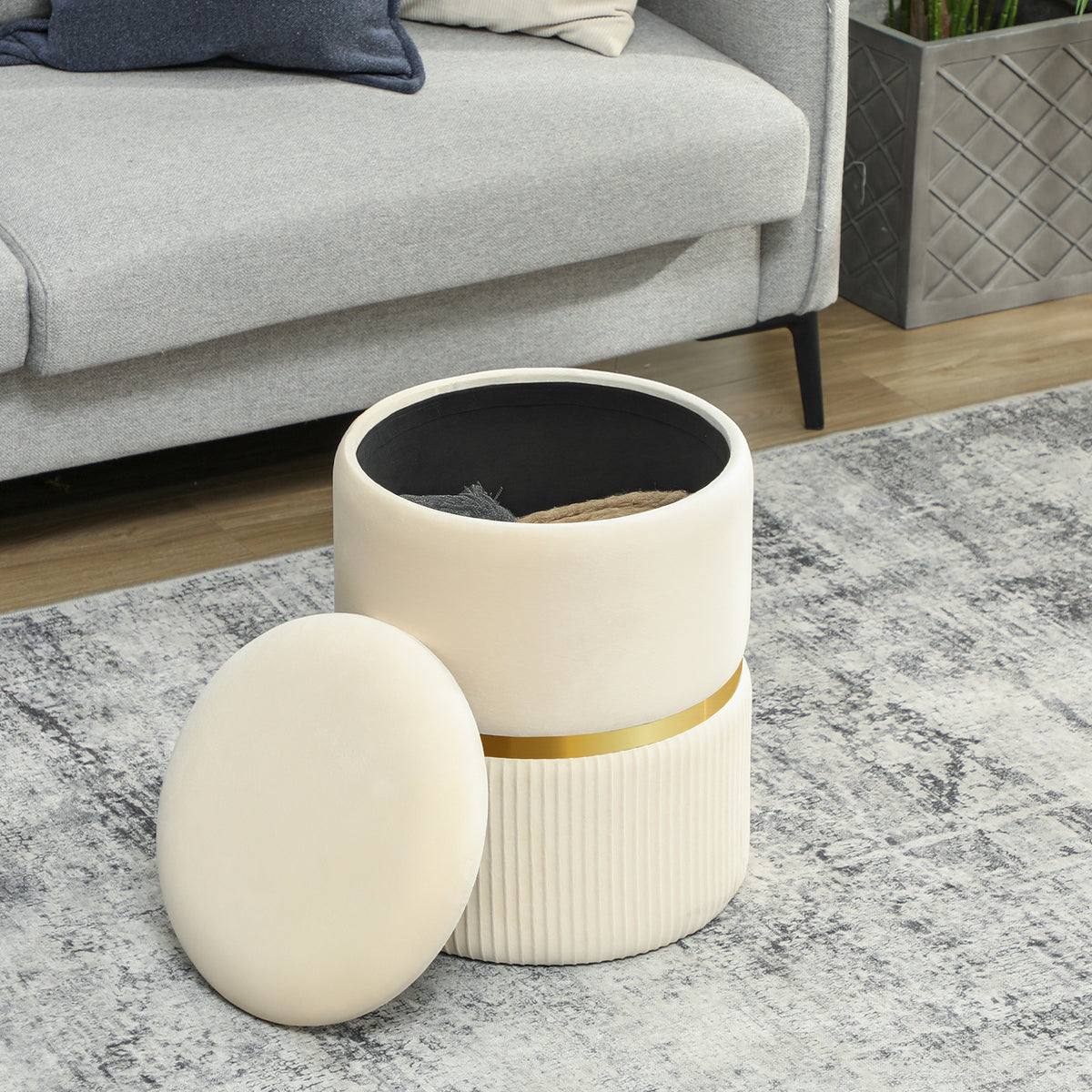Pouf tabouret repose-pied coffre de rangement en velours côtelé 36 x 36 x 44 cm pour salon chambre beige-6
