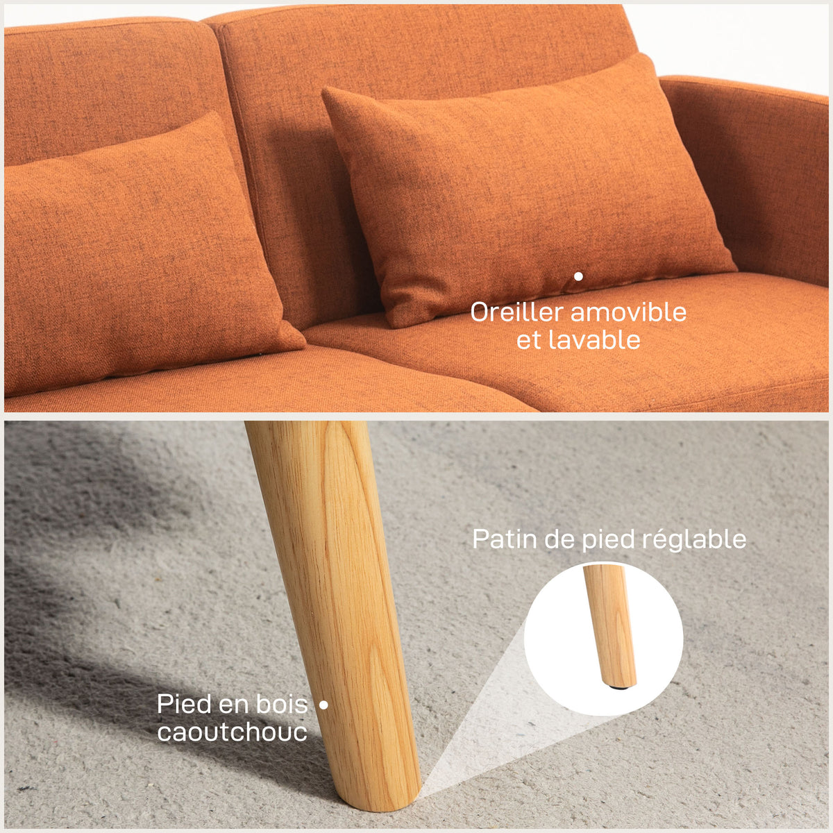 Canapé convertible 3 places design clic clac dossier inclinable et accoudoirs réglables tissu effet lin marron