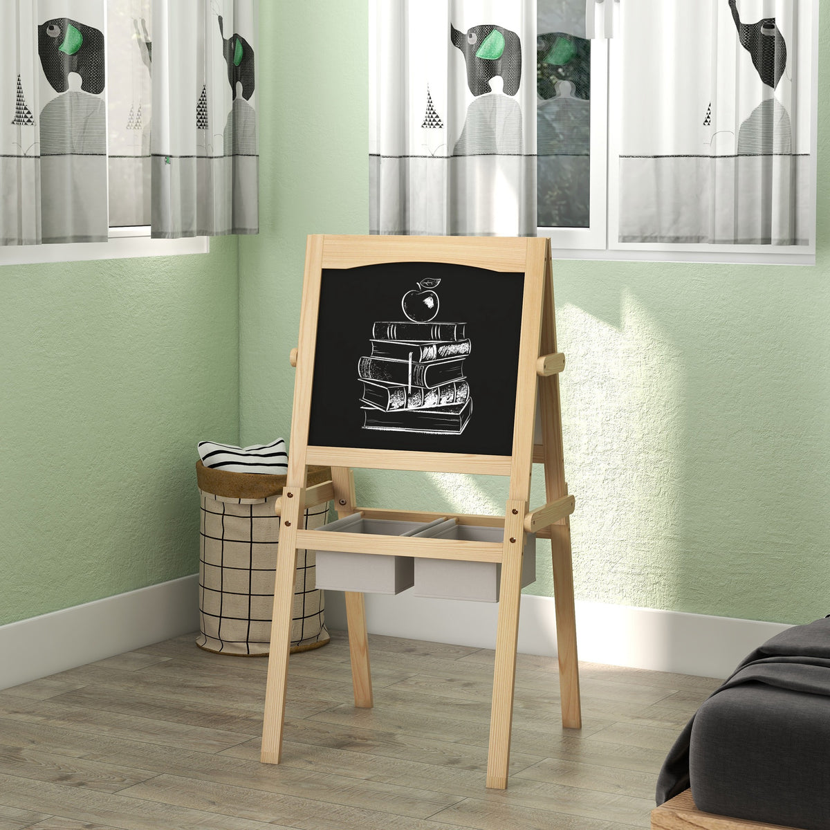 Tableau chevalet enfant ardoise double face tableau blanc tableau à craie rouleau papier 58 x 50,5 x 109 cm naturel-7