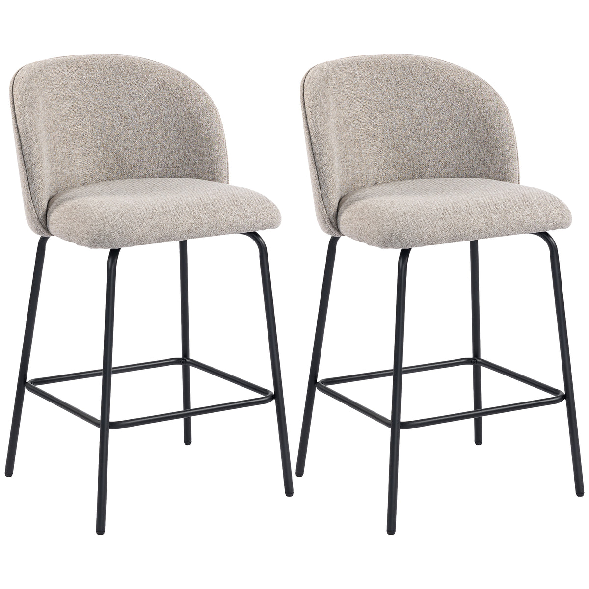 Lot de 2 Tabourets de Bar, Chaises de Bar, Repose-Pieds et Dossier, Tissu Effet Lin, Hauteur d'Assise 68cm, Gris Clair-0