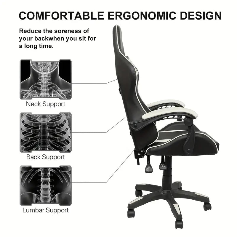 Ultimate Gaming Throne: Reclining High Back PU Leather Gaming Chair with Ergonomic Design and Memory Foam Cushion-2