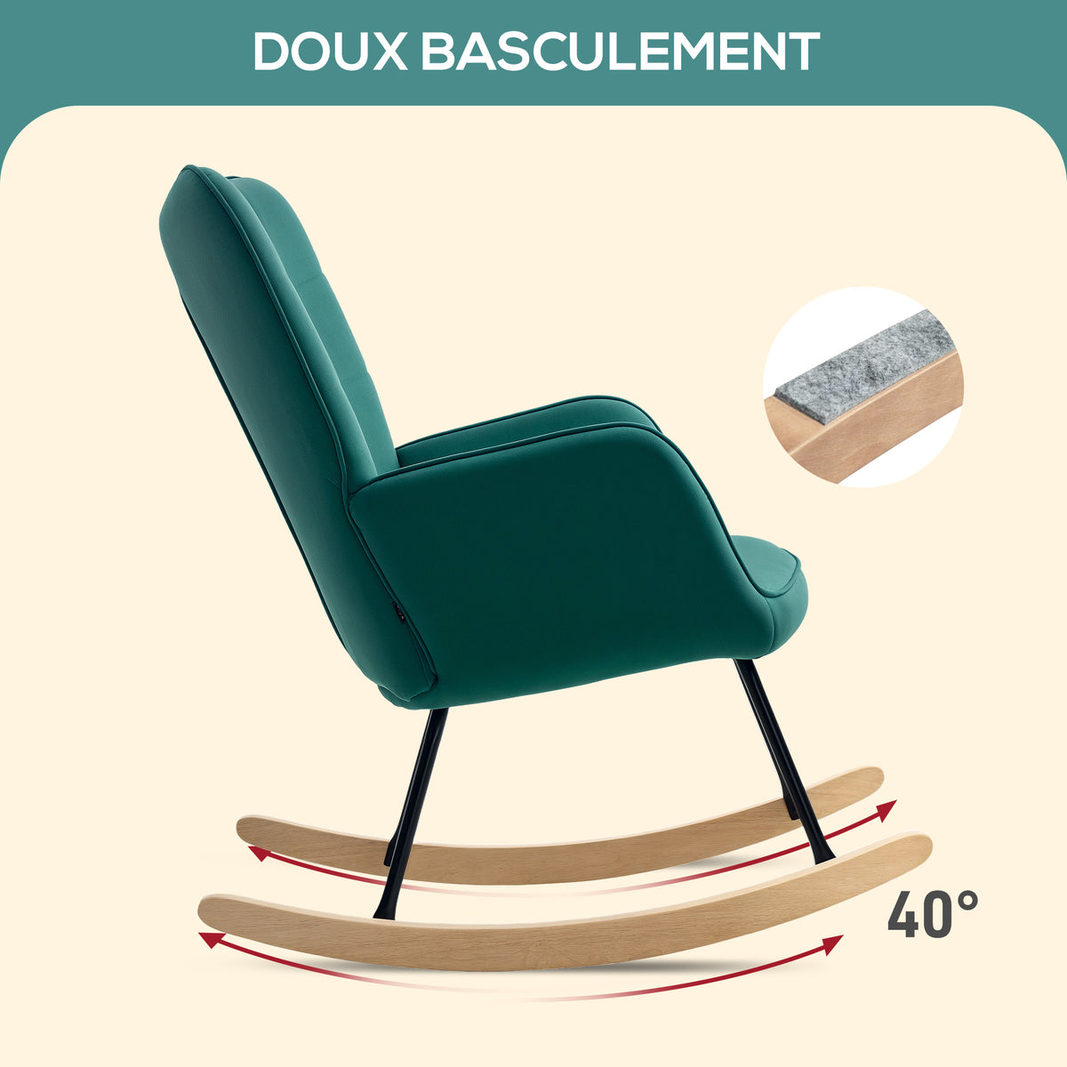 Fauteuil à bascule rocking chair revêtement en velous structure en acier 71 x 98 x 101 cm Vert-3