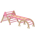 Triangle d'escalade enfants 8 en 1 avec rampe double face, arc d'escalade en bois avec toboggan & échelle, rose