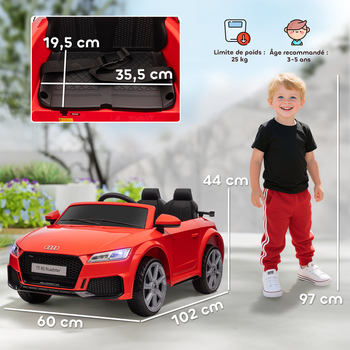 Véhicule électrique Enfant TT RS 12 V 30 W V. Max. 3 Km/h télécommande Effets sonores + Lumineux Rouge
