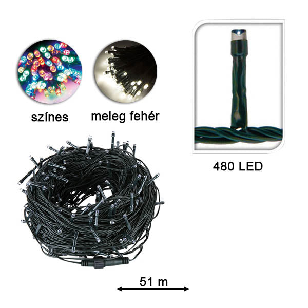 LED fényfüzér választható méretben és színben-480 LED-es -színes-1