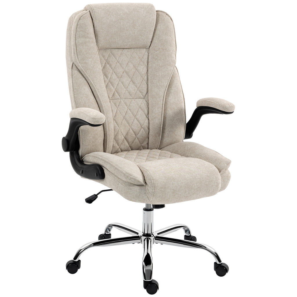Fauteuil de bureau, chaise bureau ergonomique, hauteur réglable, accoudoirs relevables, 70 x 70 x 114-122 cm, beige-0