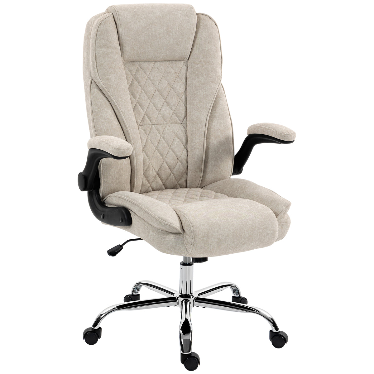 Fauteuil de bureau, chaise bureau ergonomique, hauteur réglable, accoudoirs relevables, 70 x 70 x 114-122 cm, beige-0
