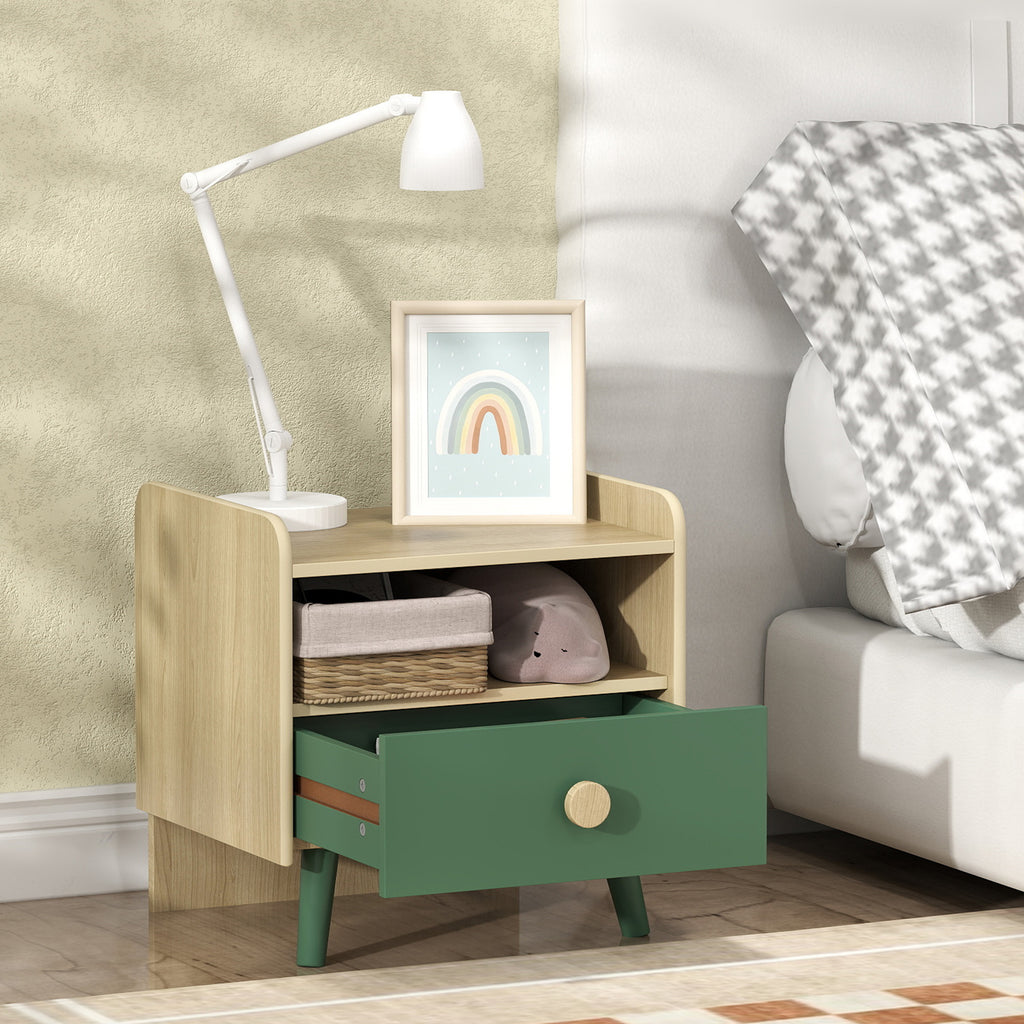 Lot de 2 tables de chevet enfant, tables de nuit enfant avec tiroir et niche, pour chambre d'enfant, 40x32,5x40cm, vert-7