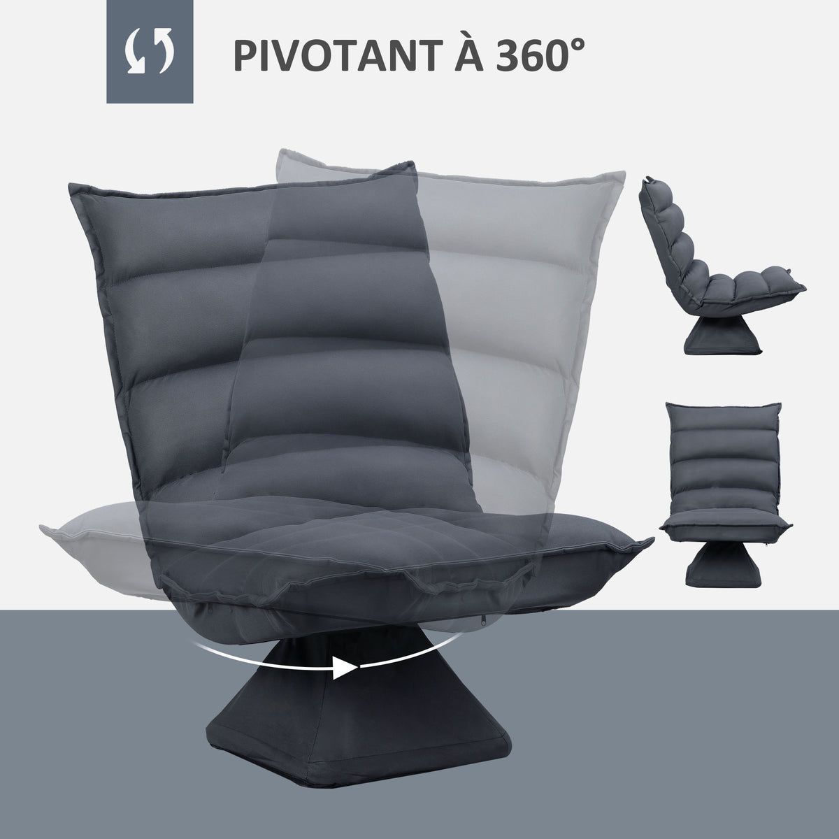 Fauteuil de sol paresseux pivotant 360° avec dossier inclinable design capitonné 62 x 62 x 95 cm gris foncé-4