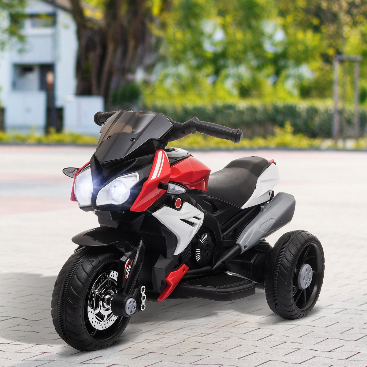 Moto électrique enfants 3 roues 6 V, voiture électrique enfants avec effets lumineux et sonores, vitesse 3 km/h, pour 3 à 5 ans, charge 25 kg, noir et rouge