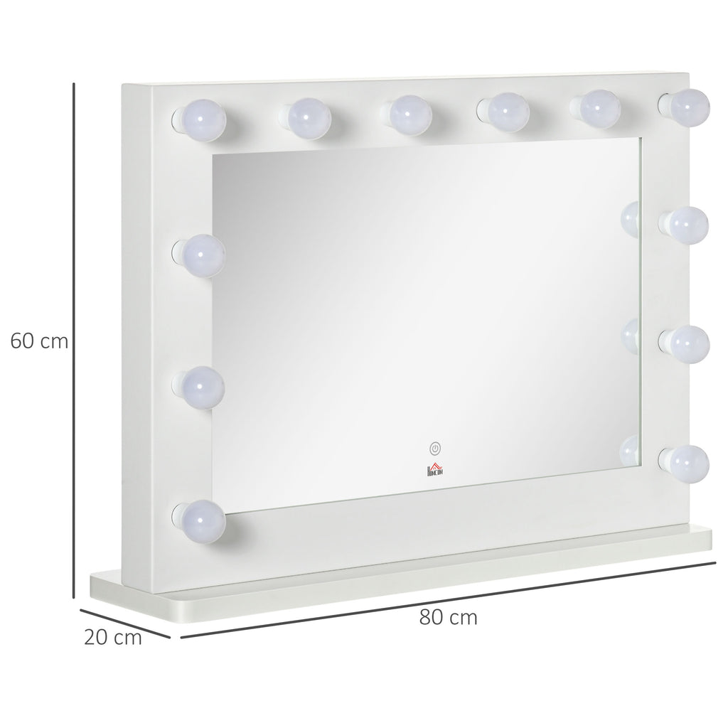 Miroir maquillage Hollywood lumineux 12 LED tactile - luminosité réglable, fonction mémoire - métal MDF blanc verre-2