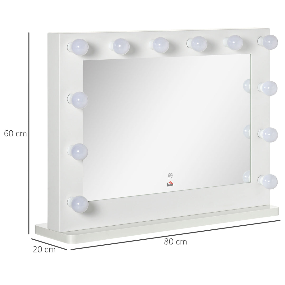 Miroir maquillage Hollywood lumineux 12 LED tactile - luminosité réglable, fonction mémoire - métal MDF blanc verre-2