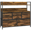 Commode, meuble de rangement, 5 tiroirs en tissu pliables et amovibles et étagères, 98 x 29 x 85 cm, brun rustique-0