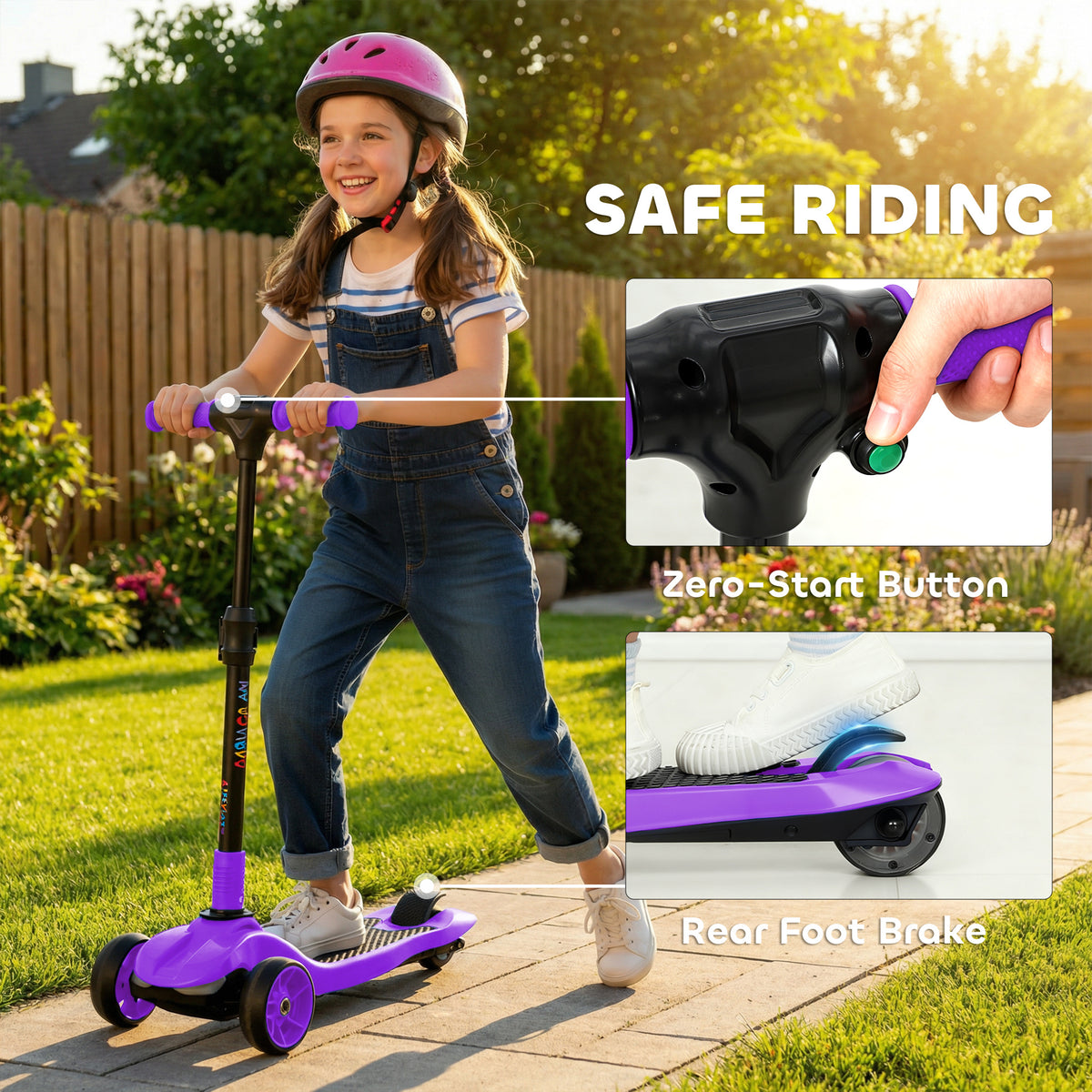 Trottinette électrique pour enfant 6 à 10 ans, pliable 3 roues démarrage zéro, vitesse maximale 8 km/h 64x29x83cm violet-7
