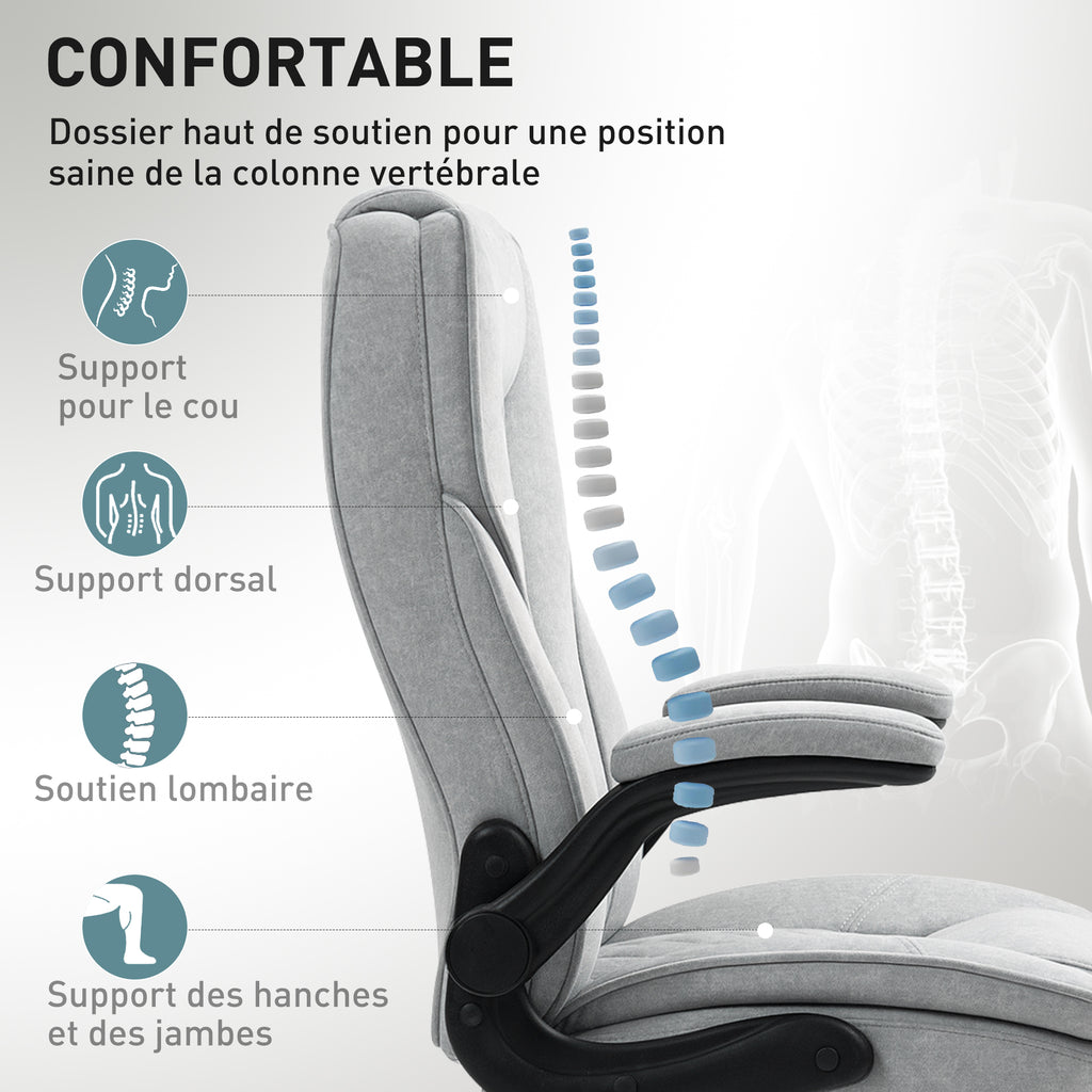Fauteuil de bureau, chaise bureau ergonomique, hauteur réglable, accoudoirs relevables, 70 x 70 x 114-122 cm, gris-3