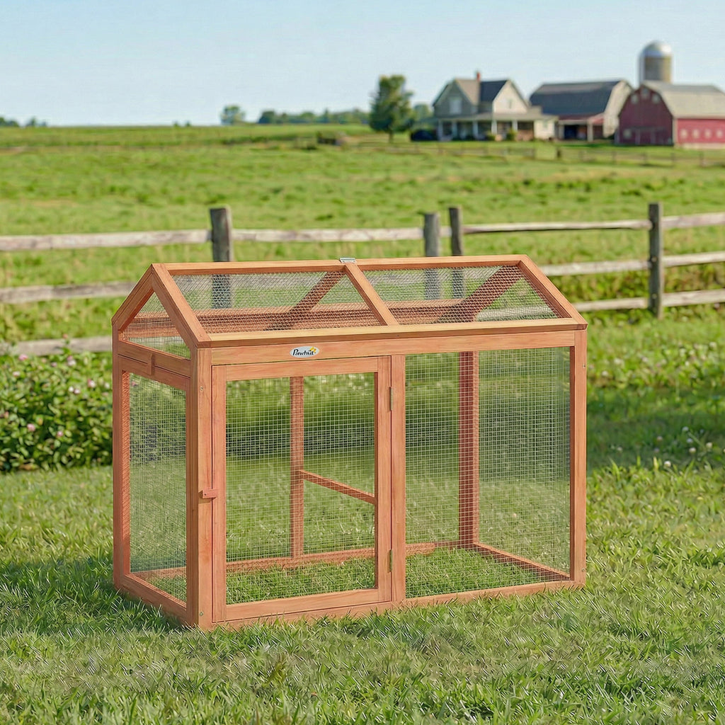 Enclos Poulailler en Bois avec Perchoir et Doubles Portes, Poulailler modulable pour jardin 104 x 70,5 x 84 cm, Orange-1