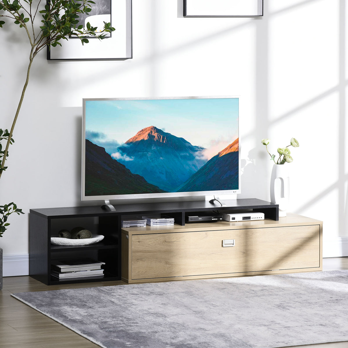 Meuble TV banc TV jusqu'à 65 pouces avec étagère amovible style contemporain porte basculante pour salon chambre-1
