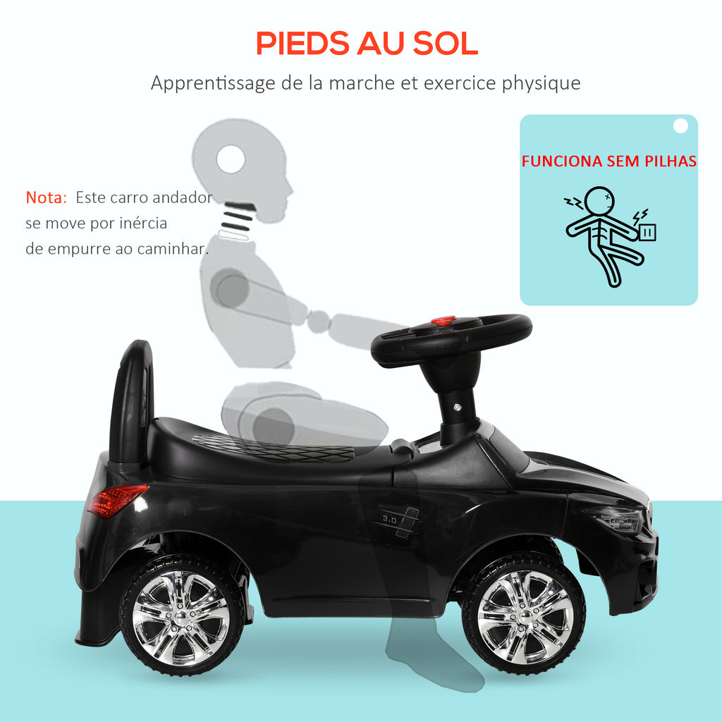 Porteur enfants voiture, véhicule à pousser avec coffre à jouets, klaxon, phares et musique, 63,5 x 28 x 36 cm, noir-5