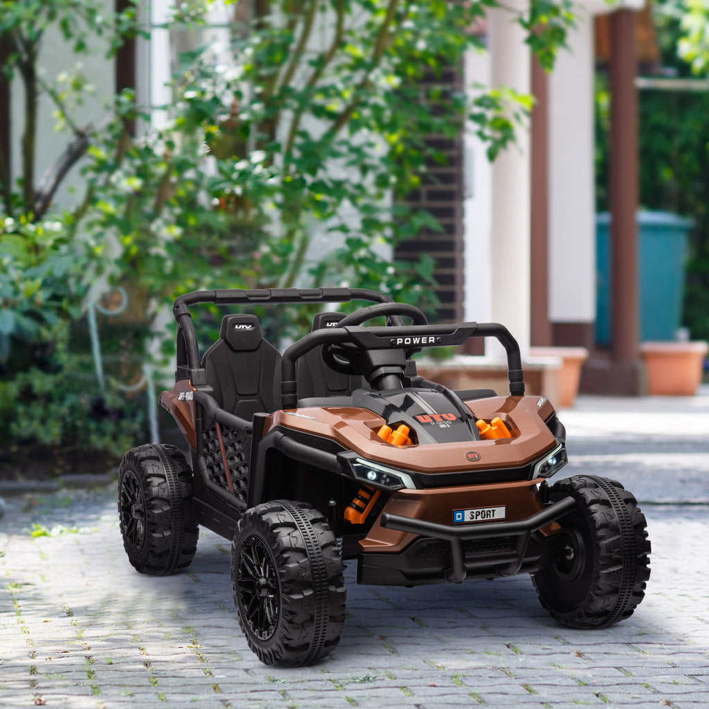 Voiture électrique enfant UTV buggy électrique enfant avec télécommande 2.4Ghz 2 moteurs 103L x 69l x 59H cm marron