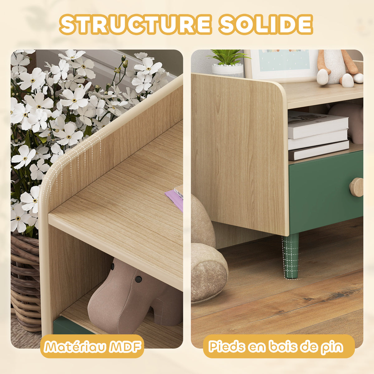 Table de chevet enfant table de nuit enfant avec tiroir et niche, petite table d'appoint en bois pour chambre d'enfant-5