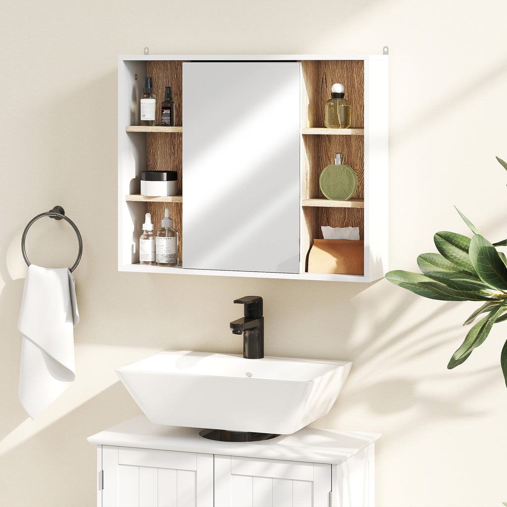 Armoire murale, meuble salle de bain avec miroir, miroir salle de bain avec rangement, placard à portes et 6 compartiments ouverts, 60 x 14,5 x 49,4 cm, blanc-7