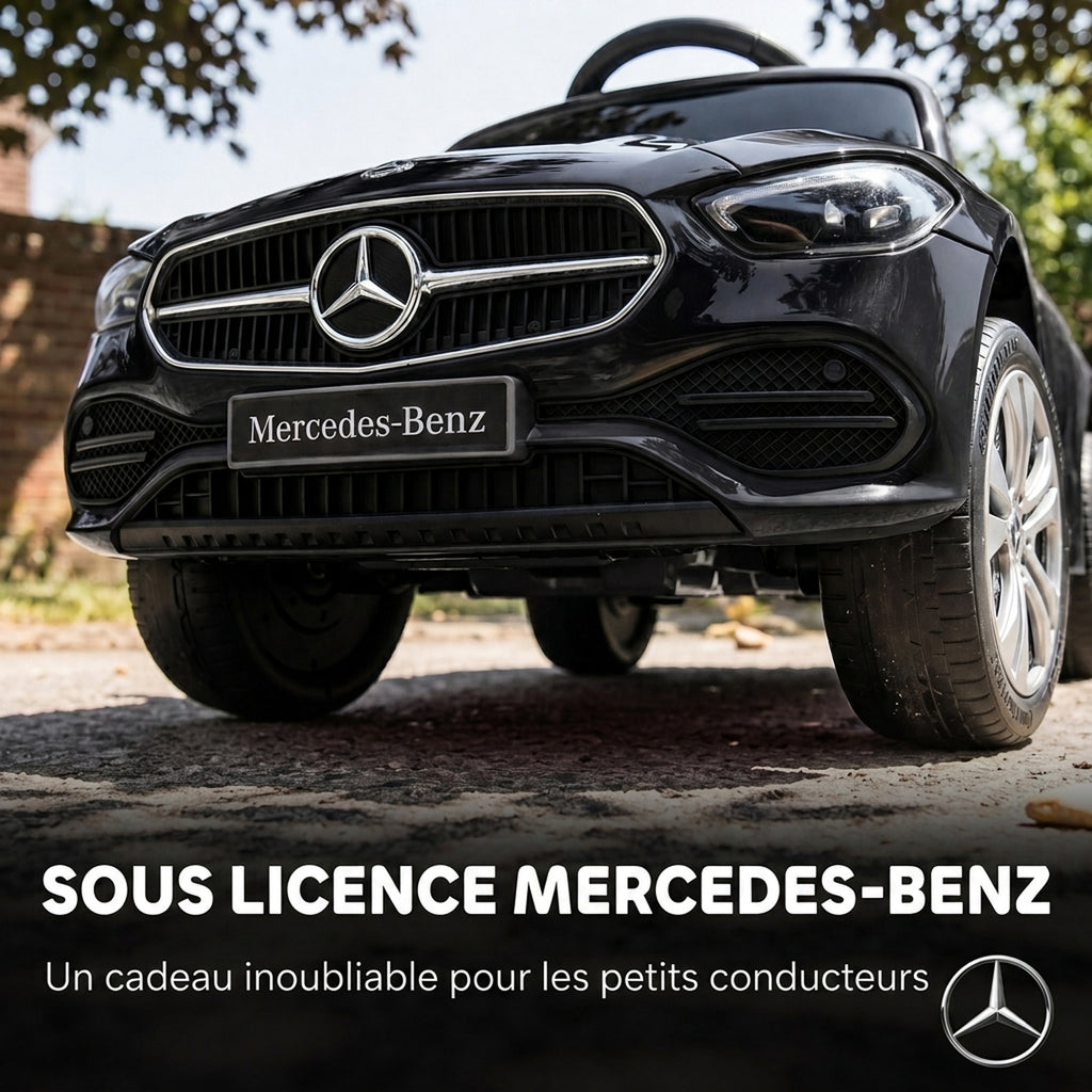 Porteur Enfants 3 en 1 Mercedes-Benz sous Licence, Garde-Corps, Espace de Rangement, Klaxon, 83x40x90cm, Noir