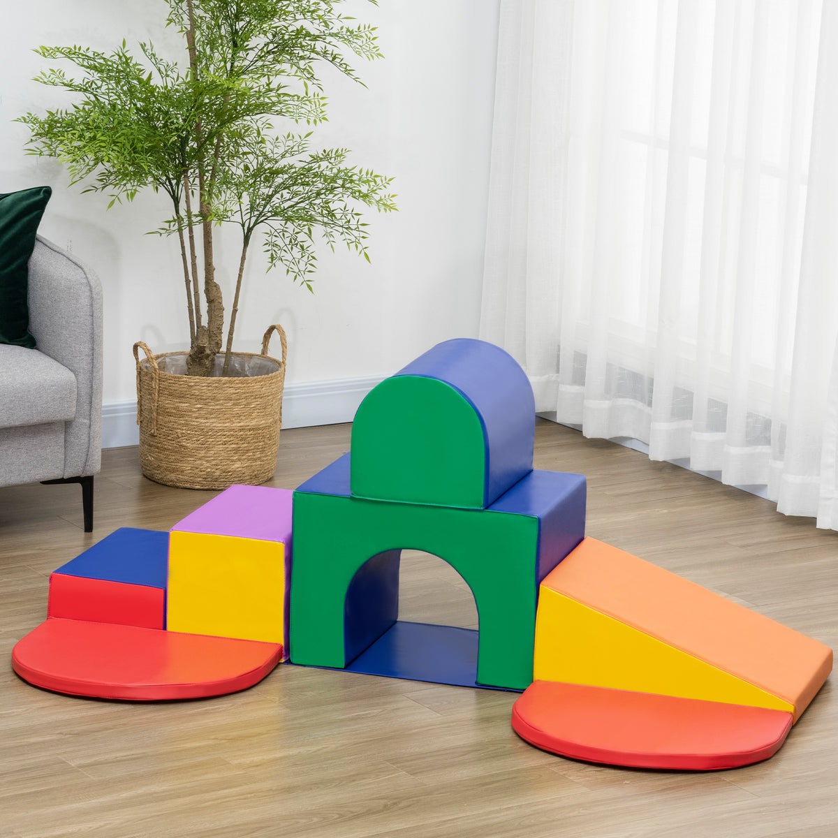 7PCS Parcours motricité bébé, jouet d'escalade, mousse blocs de construction avec revêtement synthétique, jouets éducatifs pour enfants d'âge préscolaire, multicolore