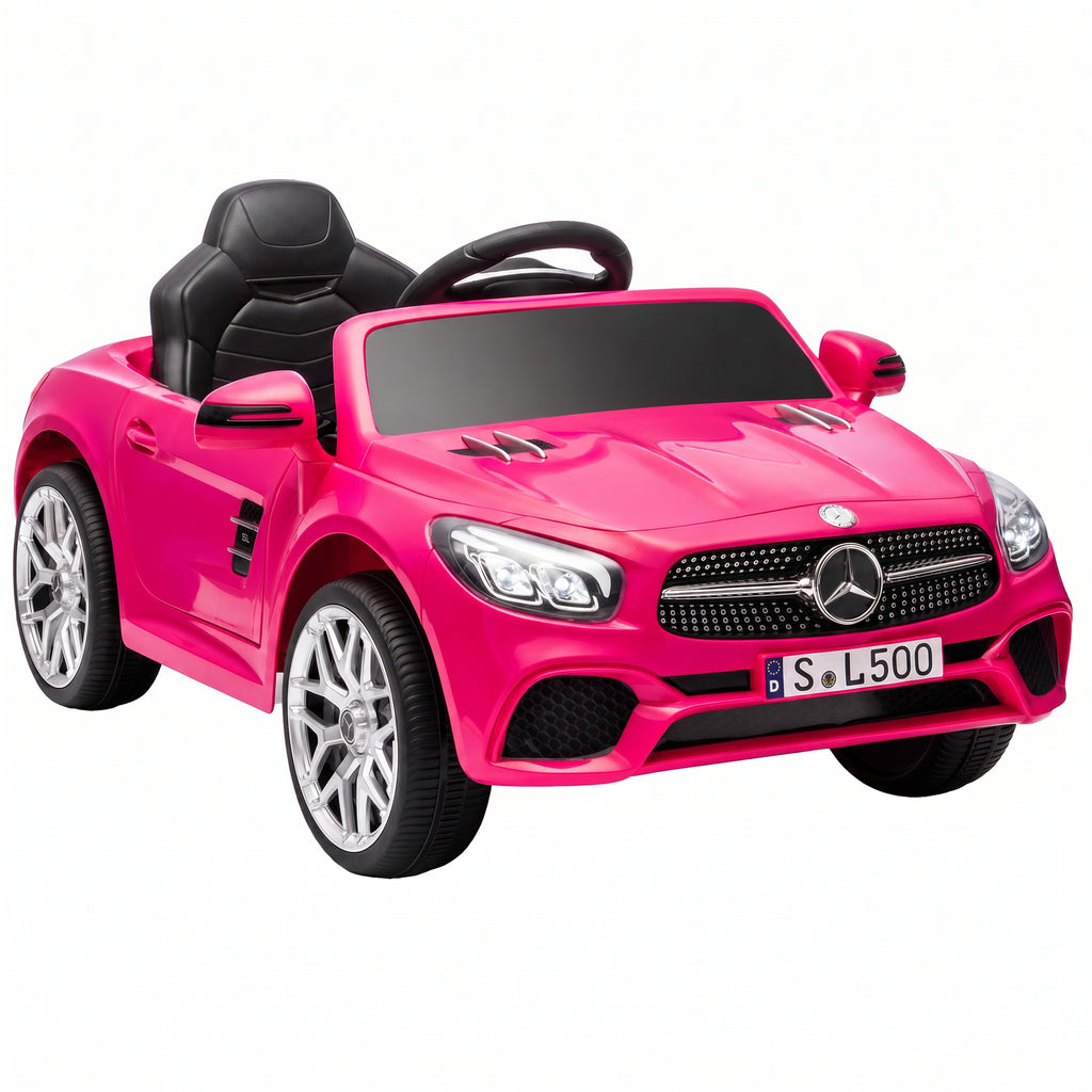 Voiture Électrique Enfants 12V Mercedes-Benz SL500, 3-5 km/h, 2 Moteurs, Télécommande 2,4G, pour 3-5 Ans, Rose