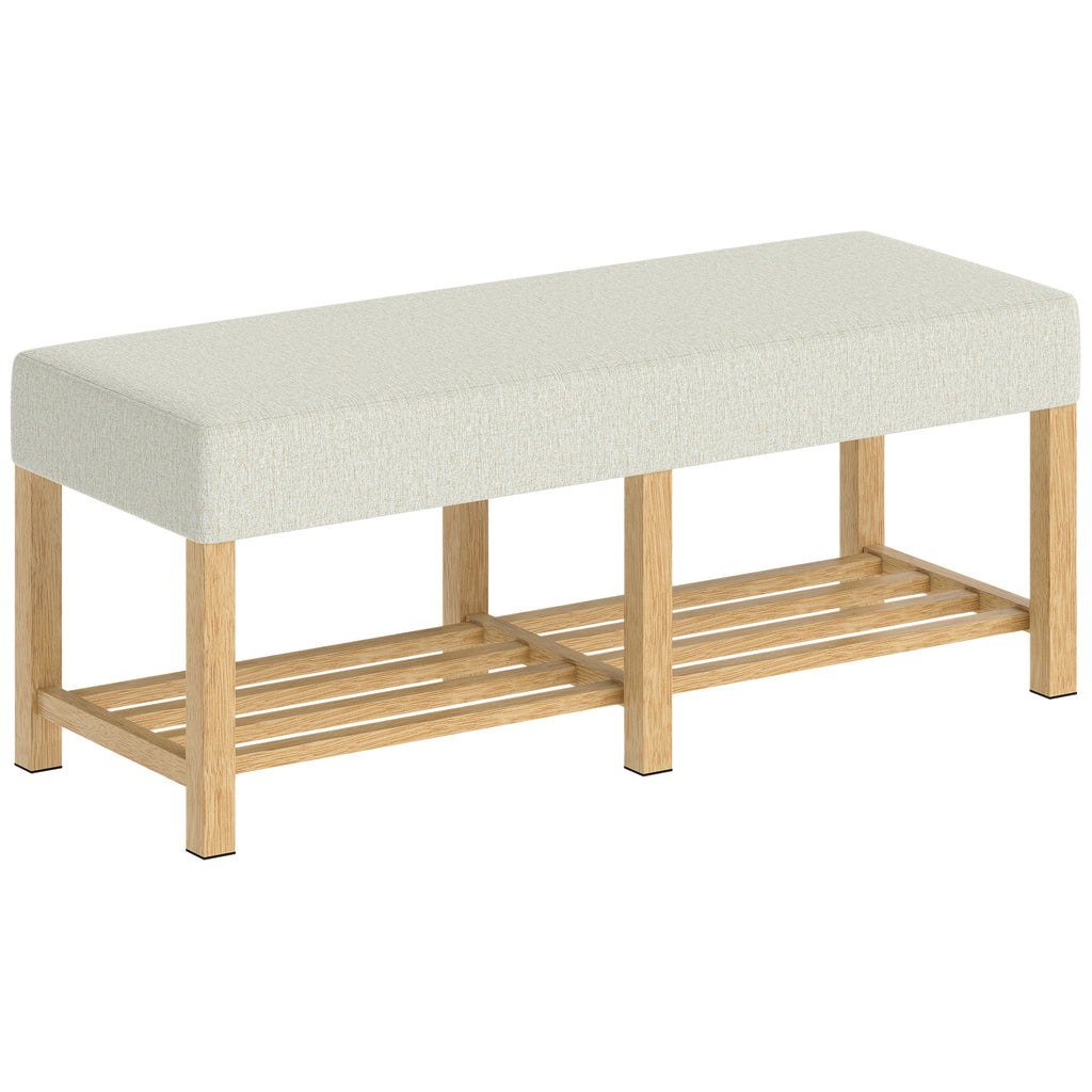 Banc à chaussures, banc de rangement avec siège rembourré, étagère ouverte, bois d'hévéa, 120x44x48cm, bois naturel-0