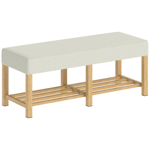 Banc à chaussures, banc de rangement avec siège rembourré, étagère ouverte, bois d'hévéa, 120x44x48cm, bois naturel-0